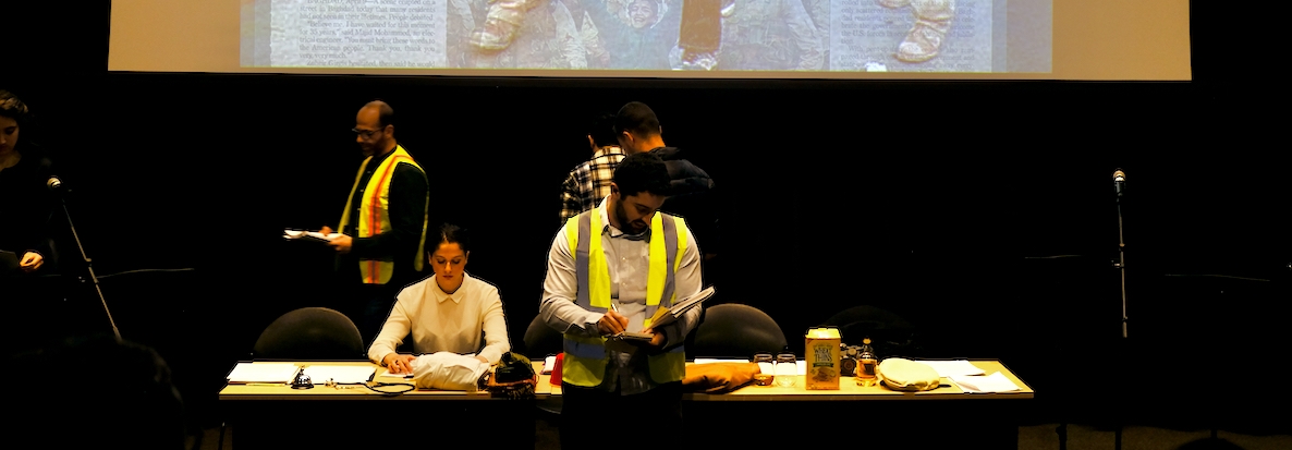 Samer Kanaan, Maria Bechara and Mohamad Eldebek in the Yale workshop production of "A Thousand Strange Places," co-produced on April 29 and April 30, 2022 by Yale